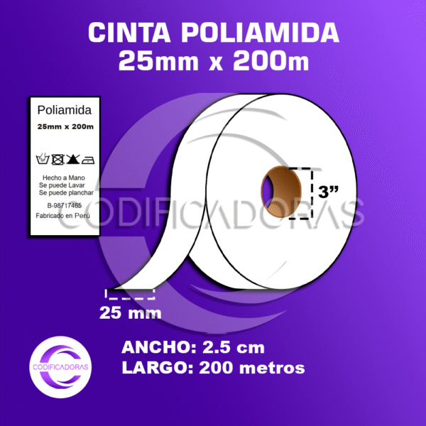 CINTAS POLIAMIDA TEXTIL 25mm x 200mts