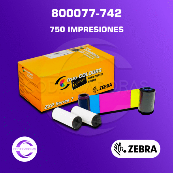 Cintas Ribbon Zebra 800077-742 para impresoras industriales de carnets ZXP72 y ZXP74
