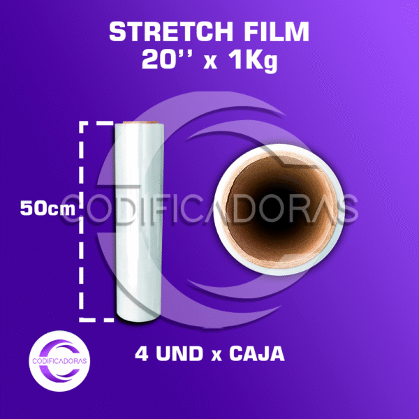 Rollo de Stretch Film de 20'' x1Kg Altura 50 cm - Caja x4 unid