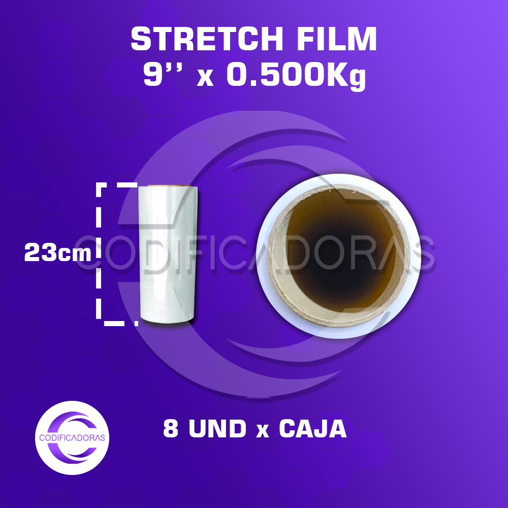 FILM 9'' x 0.500kg Rollo de Stretch Film de 9'' X 0.500Kg Altura 23 cm - Caja x8 unid - Imagen 1