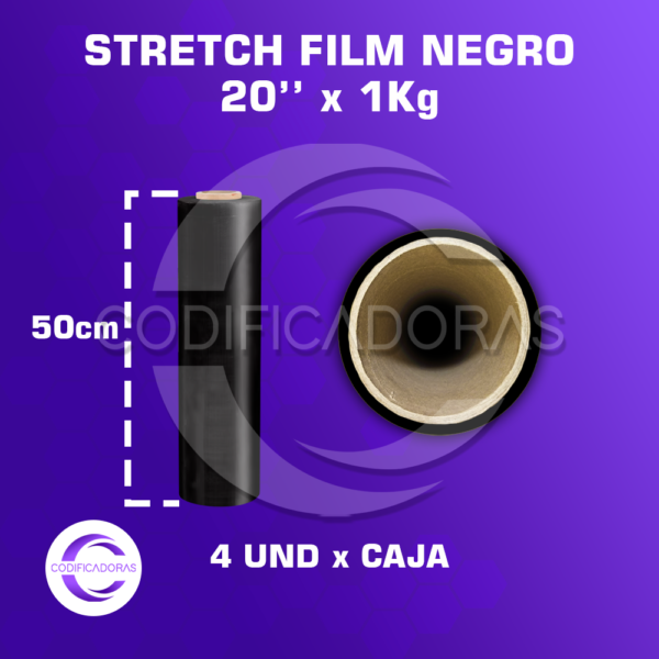 Rollo de Stretch Film Negro de 20'' x1Kg  Altura 50cm - Caja x4 unid