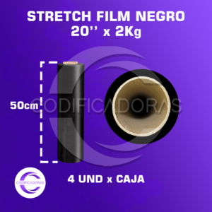 Rollo de Stretch Film Negro de 20'' x2Kg  Altura 50cm - Caja x4 unid