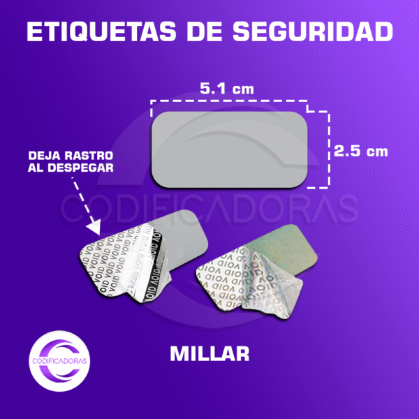 ROLLO DE MIL ETIQUETAS DE SEGURIDAD 5.1cm X 2.5cm (BRILLOSO O MATE)