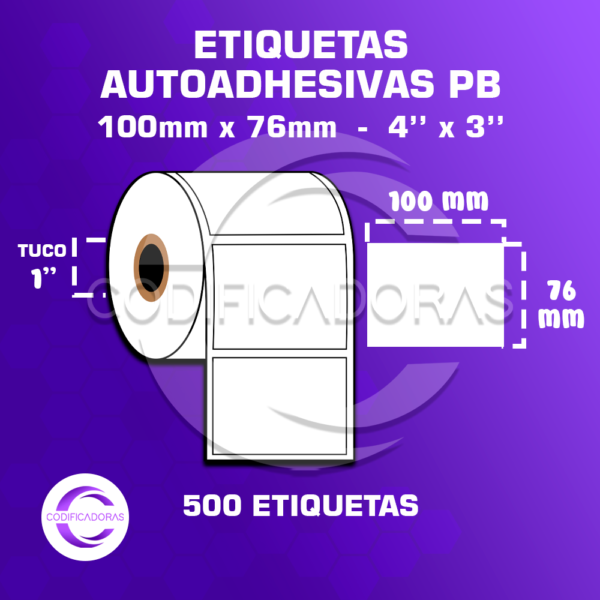 Rollo De Etiquetas Adhesivas 100mm X 76mm PB – (Polipropileno Blanco) – Tuco 1″ – 500 Etiquetas Por Rollo