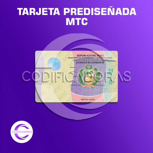 TARJETA PREDISEÑADA (LICENCIA DE CONDUCIR - MTC) X UND