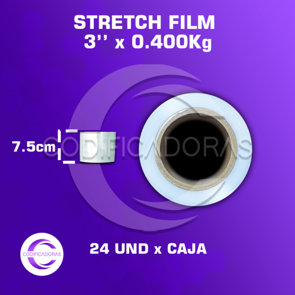 Stretch Film De 3'' X 0.400kg Altura 7.5 Cm - Caja X24 Unid