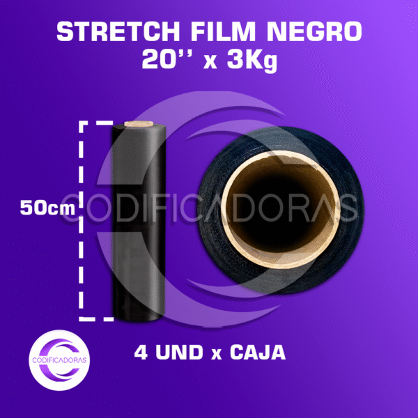 Stretch Film Negro De 20'' X 3kg Altura 50cm - Caja X4 Unid
