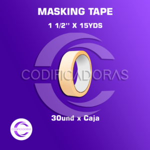 Cinta Masking Tape 1. 1/2'' x 15yds x caja 30und