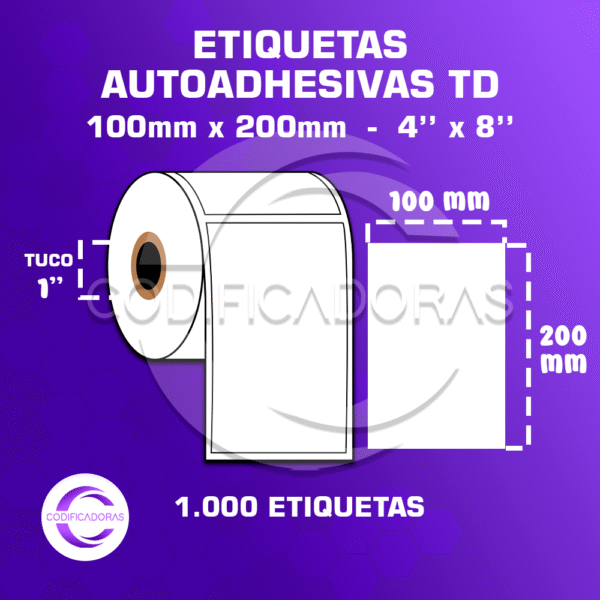 ROLLO DE ETIQUETAS ADHESIVAS 100MM X 200MM TD – (TÉRMICO DIRECTO) – TUCO 1" – MIL ETIQUETAS POR ROLLO