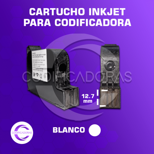 Cartucho de Tinta Blanco INKJET 12.7mm de Secado Rápido para Codificadora