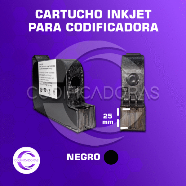 Cartucho de Tinta Negra INKJET 25mm de Secado Rápido para Codificadora