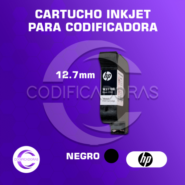 Cartucho de Tinta Negra INKJET 12.7mm HP de Secado Rápido para Codificadora