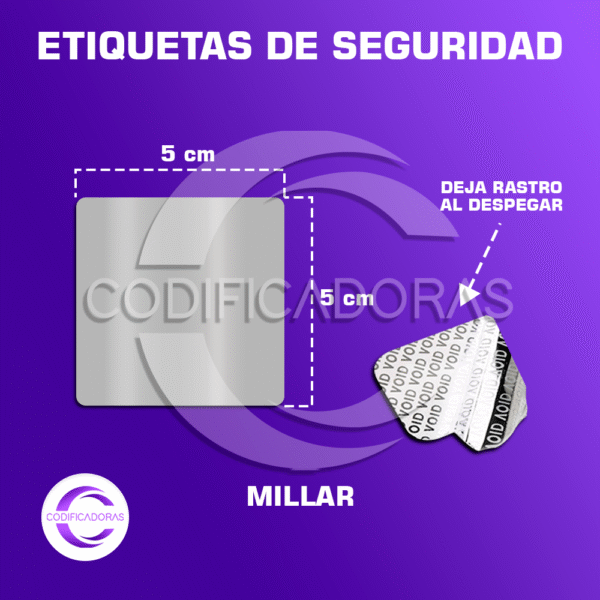 ROLLO DE MIL ETIQUETAS DE SEGURIDAD 5cm x 5cm (MATE)