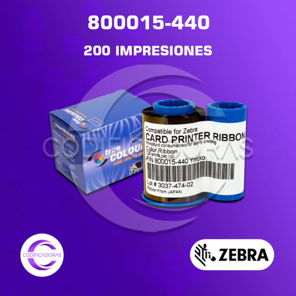 CINTA RIBBON ZEBRA 800015-440 YMCKO PARA IMPRESORA DE CARNETS ZEBRA