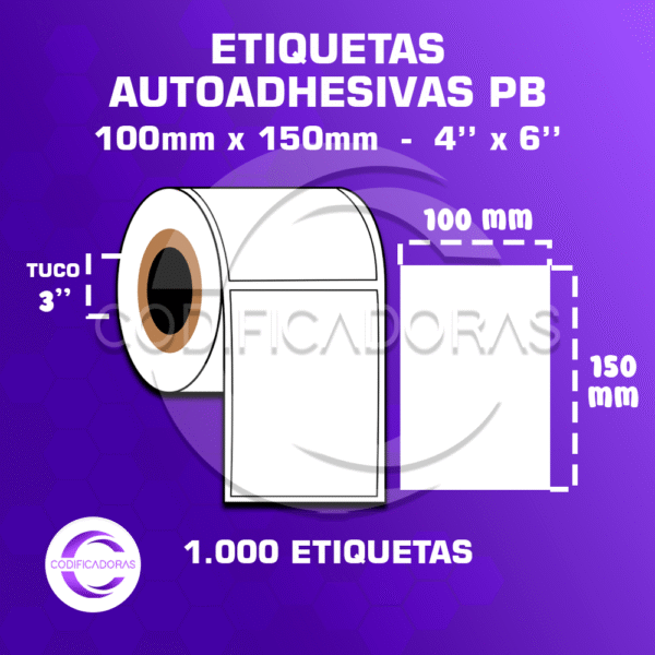 Rollo De Etiquetas Adhesivas 100mm X 150mm Pb – (Polipropileno Blanco) – Tuco 3″ – Mil Etiquetas Por Rollo