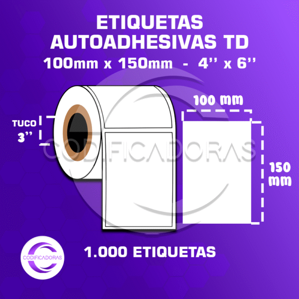 Rollo De Etiquetas Adhesivas 100mm X 150mm Td – (Térmico Directo) – Tuco 3″ – Mil Etiquetas Por Rollo