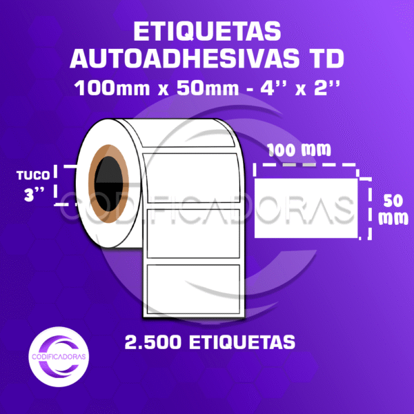 Rollo De Etiquetas Adhesivas 100mm X 50mm Td – (Térmico Directo) – Tuco 3″ – 2.5mil Etiquetas Por Rollo