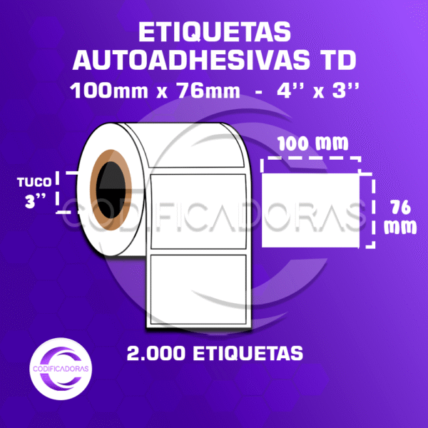 Rollo De Etiquetas Adhesivas 100mm X 76mm Td – (Térmico Directo) – Tuco 3″ – 2mil Etiquetas Por Rollo