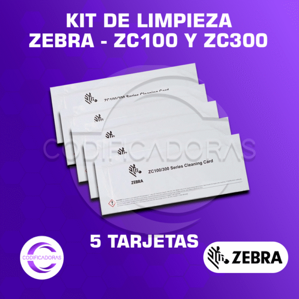 Kit De Limpieza 105999-311-01 Para Impresora De Carnets Zebra ZC100 Y ZC300 CINCO TARJETAS