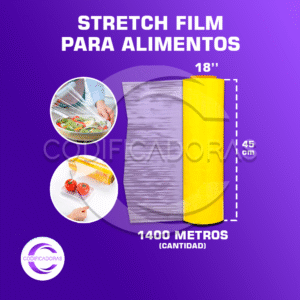 Rollo Stretch Film Alimentario 18″ × 1,400 metros – Alta Adherencia y Transparente