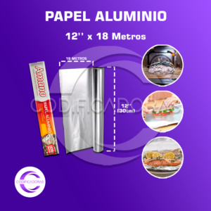 Papel Aluminio Rollo 12'' x 18 metros- caja X 24 unidades