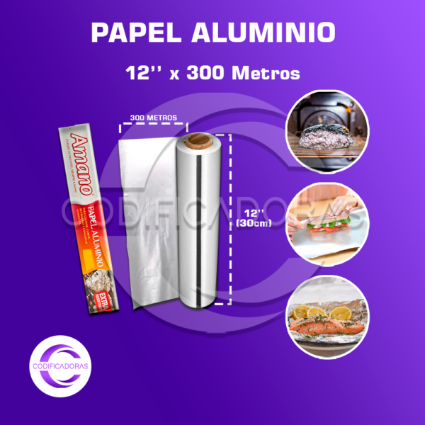 Papel Aluminio Rollo 12'' x 300 metros - caja X 24 unidades