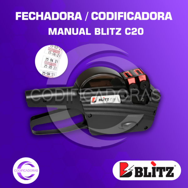 Fechadora / Codificadora Manual Blitz C20 — Impresión de Fechas, Producción, Lotes y Vencimiento (20 Dígitos, 2 Líneas)
