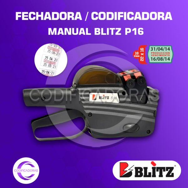 Fechadora / Codificadora Manual de Fechas Blitz P16 – 2 Columnas, 16 Dígitos
