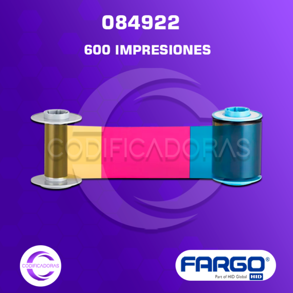 Fargo 084922 Cinta de Impresión Color YMCKK – 600 Impresiones de Alta Calidad