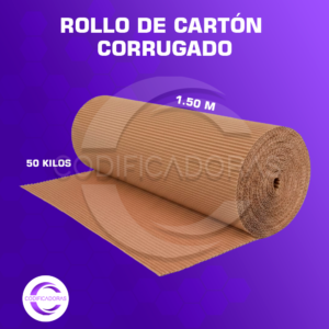 Cartón Corrugado – Rollo 150 cm Alto x 115 m Largo, Ø 75 cm, 50 kg, Grosor 2 mm