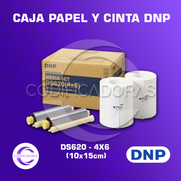 KIT CAJA PAPEL FOTOGRAFICO Y CINTA DNP DS620A 4X6