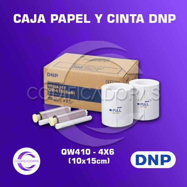KIT CAJA PAPEL FOTOGRAFICO Y CINTA DNP QW410-4X6