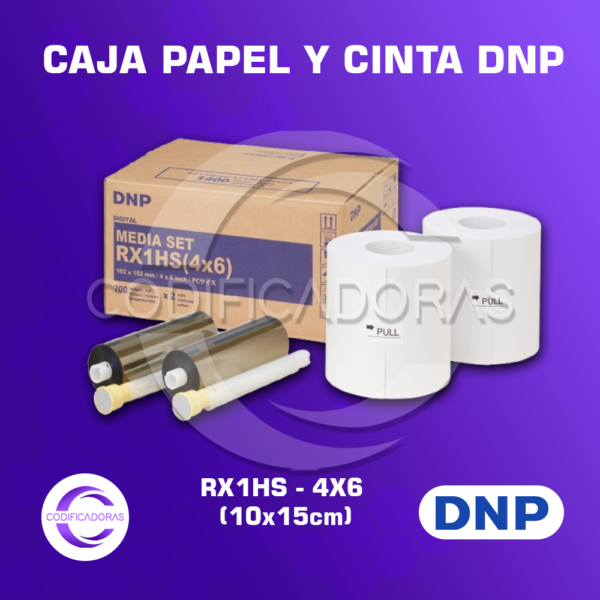 KIT CAJA PAPEL FOTOGRAFICO Y CINTA DNP RX1HS-4x6