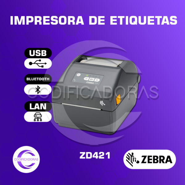Impresora de Etiquetas Zebra ZD421 – Conexión USB, LAN y BLUETOOTH