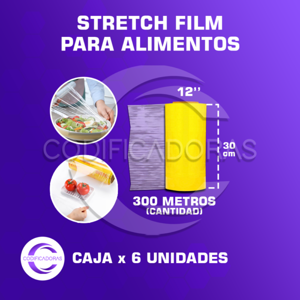 ROLLO DE STRETCH FILM PARA ALIMENTOS 12'' x 300 METROS