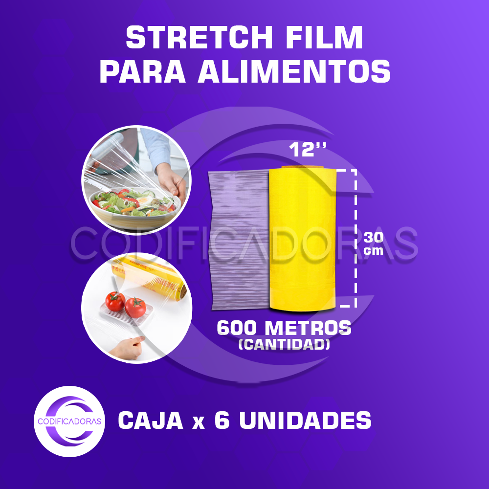 film-alimentos-12-x-600M.webp ROLLO DE STRETCH FILM PARA ALIMENTOS 12'' x 600 METROS - Imagen 1