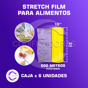 ROLLO DE STRETCH FILM PARA ALIMENTOS 15'' x 600 METROS