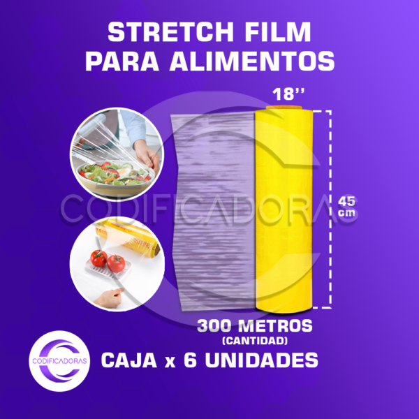 Rollo Stretch Film Alimentario 18″ × 300 m – Caja x 6 Unidades