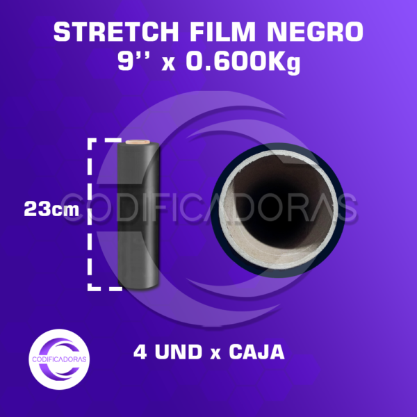 Stretch Film Negro De 9'' X0.600kg Altura 23 Cm - Caja X4 Unid